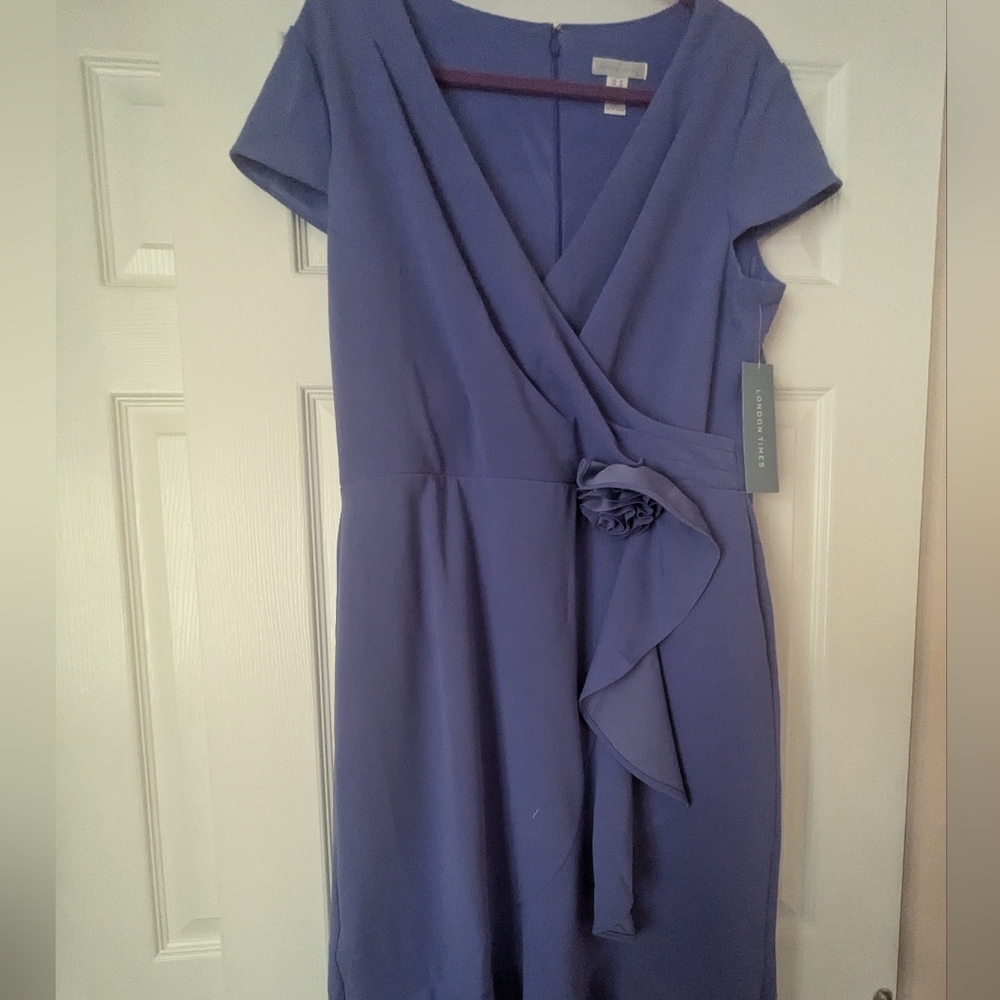 NWT Women's Rosette Flounce Faux-Wrap Dress, Size 16